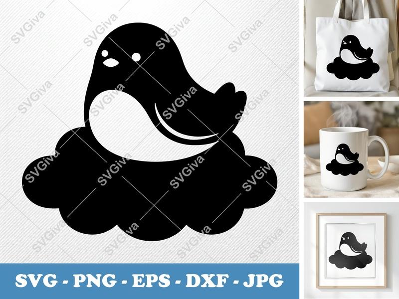 Seagull SVG, Modern Clean Design Bird on Cloud, PNG EPS DXF for Cricut & Silhouette, Ocean Animal Cut File