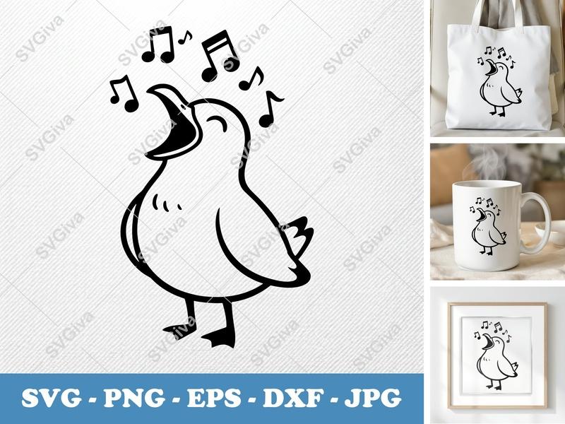 Seagull SVG | Singing Bird with Music Notes Design, PNG EPS DXF for Cricut & Silhouette, Cute Animal Cut File
