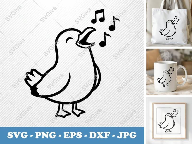 Seagull SVG, Singing Bird with Music Notes, Modern Clean Design, PNG EPS DXF for Cricut & Silhouette, Ocean Animal Cut File