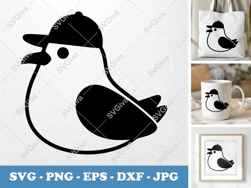 Seagull SVG with Baseball Hat | Cute Bird Cut File, Modern Design | PNG, EPS, DXF for Cricut & Silhouette