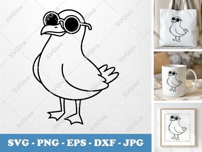Seagull SVG with Sunglasses | Cool Bird Clipart | Modern Beach Design | PNG, EPS, DXF for Cricut, Silhouette