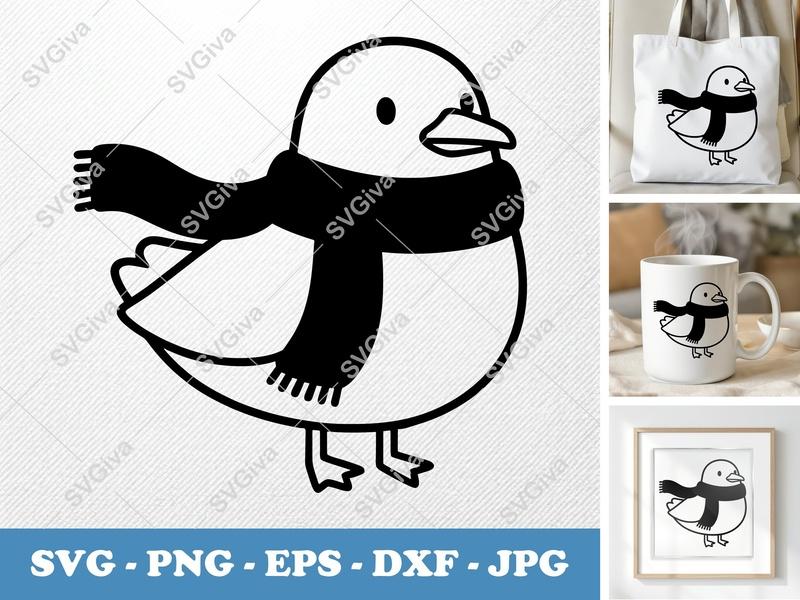 Seagull wearing a Scarf SVG | Puffy Pillow Soft Shapes | PNG DXF EPS | Cricut Silhouette File