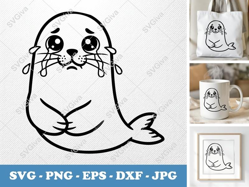 Seal Crying SVG PNG DXF EPS | Sad Seal Cut File for Cricut Silhouette | Animal Vector Art