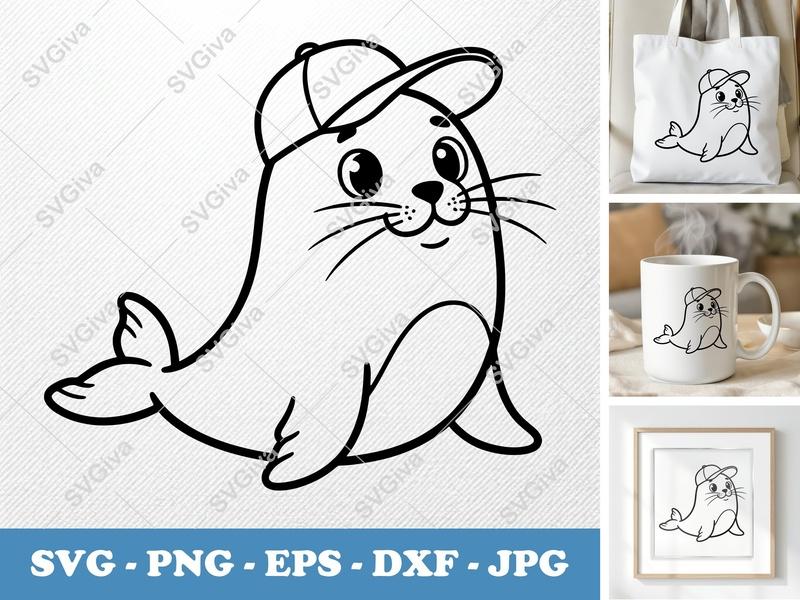 Seal in a Cap SVG | Friendly Rounded Cartoon Style | PNG DXF EPS | Cricut Silhouette Cut File