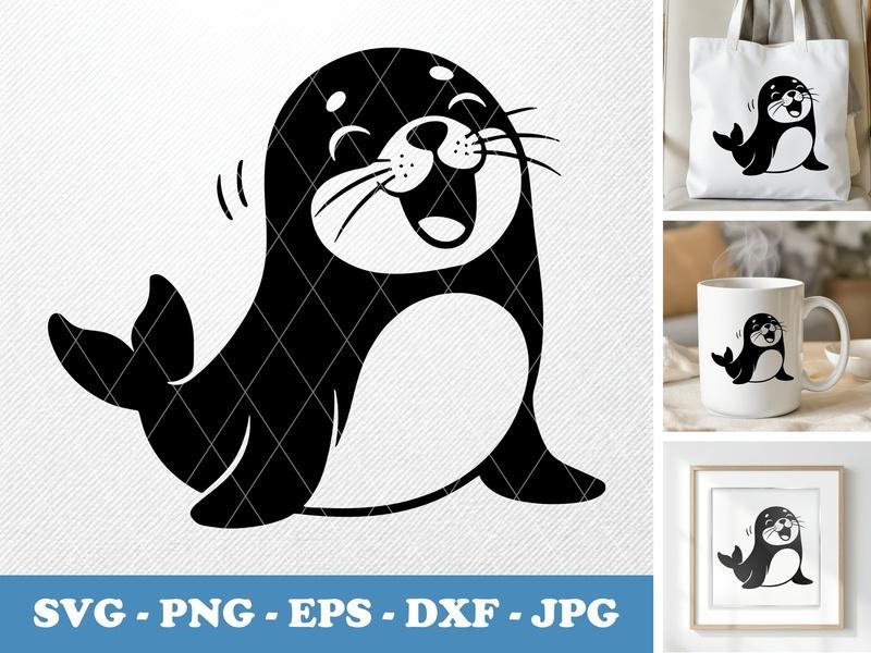 Seal Singing Soft Puffy SVG, Cute Animal Design, Cricut Cut File, Silhouette, Clipart, Vector, Svg Files, Png Dxf Eps
