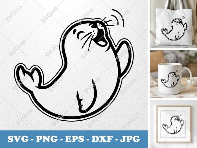 Seal Singing SVG | Animal Cut File PNG DXF EPS Cricut Silhouette | Cartoon Seal Vector Art