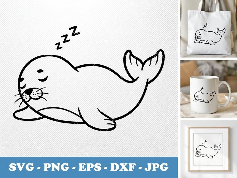 Seal sleeping Rounded body, friendly bean-shaped SVG, PNG, EPS, DXF, Cricut Cut File, Clipart Design, Svg Files