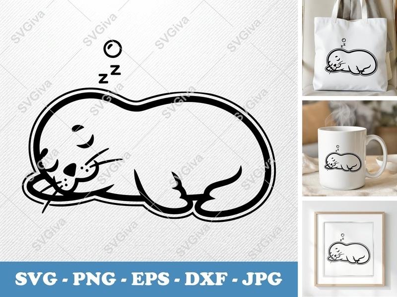 Seal Sleeping SVG | Baby Seal Cut File PNG DXF EPS Cricut Silhouette