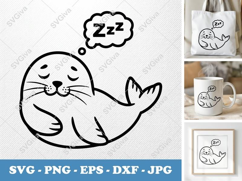 Seal Sleeping SVG PNG DXF EPS | Cute Ocean Animal Cut File Cricut Silhouette