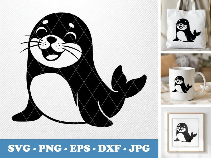 Seal smiling happily, Puffy Soft Shapes SVG, PNG, EPS, DXF, Cricut Cut File, Animal Clipart, Vector Design