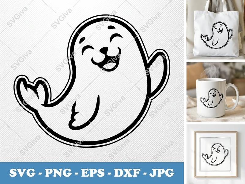 Seal Smiling Happily SVG | Animal Cut File PNG DXF EPS Cricut Silhouette Ocean