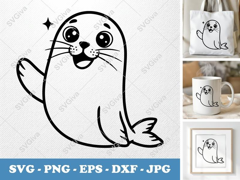 Seal Smiling Happily SVG PNG DXF EPS | Cute Animal Cut File for Cricut Silhouette Projects