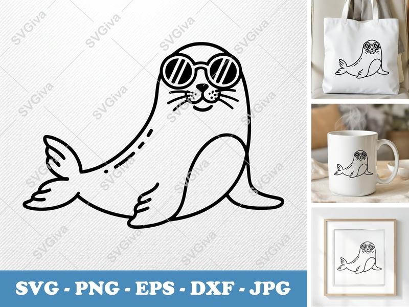 Seal SVG | Cool Sunglasses Seal Cut File | Modern Animal Vector Design | PNG EPS DXF for Cricut & Silhouette