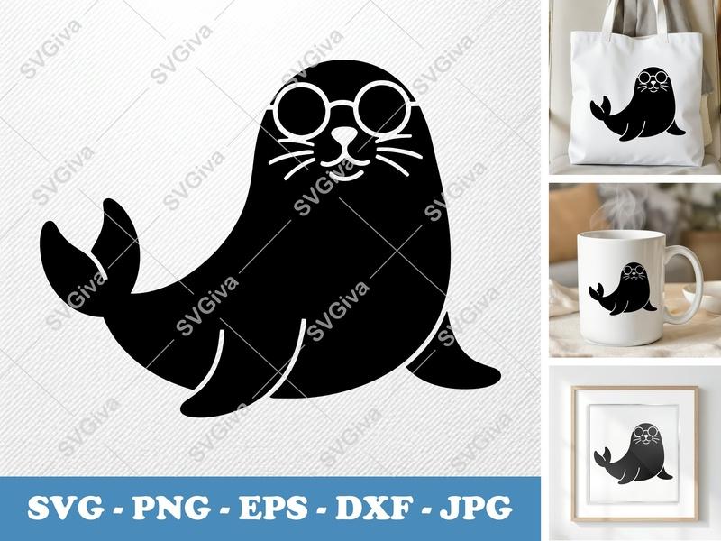 Seal wearing Sunglasses SVG | Puffy Inflatable Seal Cut File | PNG DXF EPS for Cricut & Silhouette | Pillow Soft Animal Design