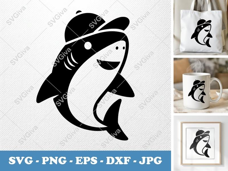 Shark in a Cap SVG | Puffy Pillow-Soft Shapes | PNG DXF EPS Cut File for Cricut Silhouette | Inflated Design