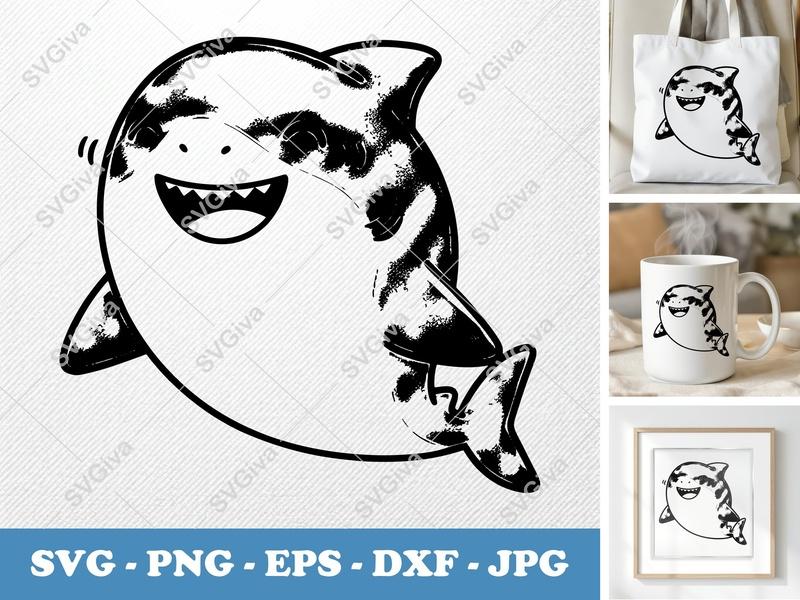 Shark Smiling Happily SVG | Puffy Cartoon Design | PNG DXF EPS | Cricut Silhouette File