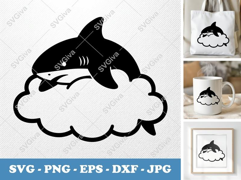 Shark SVG | Cute Modern Marine Animal Cut File | Ocean Life PNG EPS DXF for Cricut & Silhouette