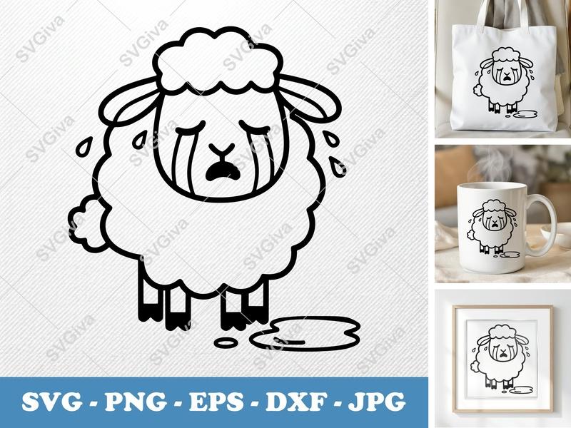 Sheep Crying SVG | Rounded Friendly Bean-shaped Outline | PNG DXF EPS | Cricut Silhouette Cut File