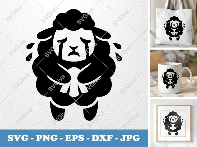 Sheep Crying SVG, Sad Lamb Clip Art, Modern Farm Animal Design | PNG EPS DXF for Cricut, Silhouette, Digital Download