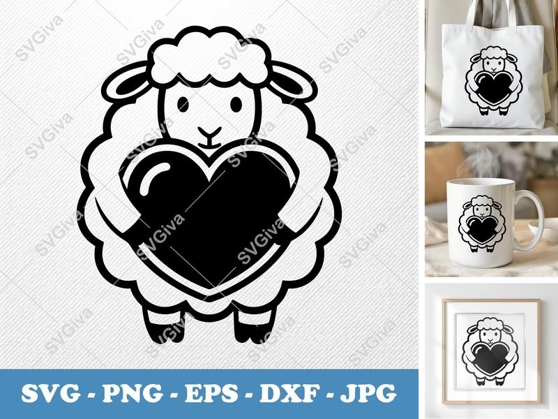 Sheep Holding Heart SVG | Puffy Soft Forms | PNG DXF EPS | Cricut Silhouette Cut File