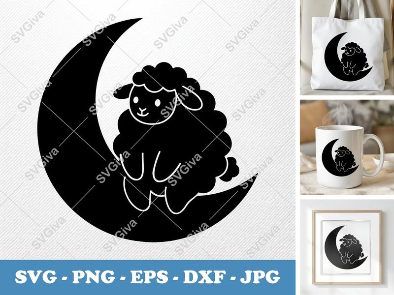 Sheep on Moon SVG | Puffy Shapes | Soft Inflated Forms | PNG DXF EPS | Cricut Silhouette File