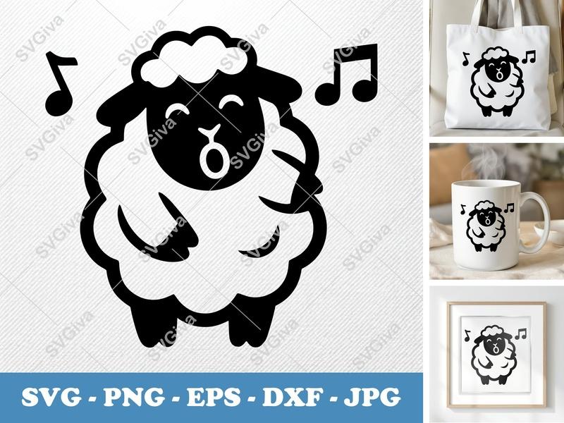Sheep Singing SVG | Cute Animal Music Note PNG EPS DXF | Cricut Silhouette File | Farm Baby Nursery Clipart