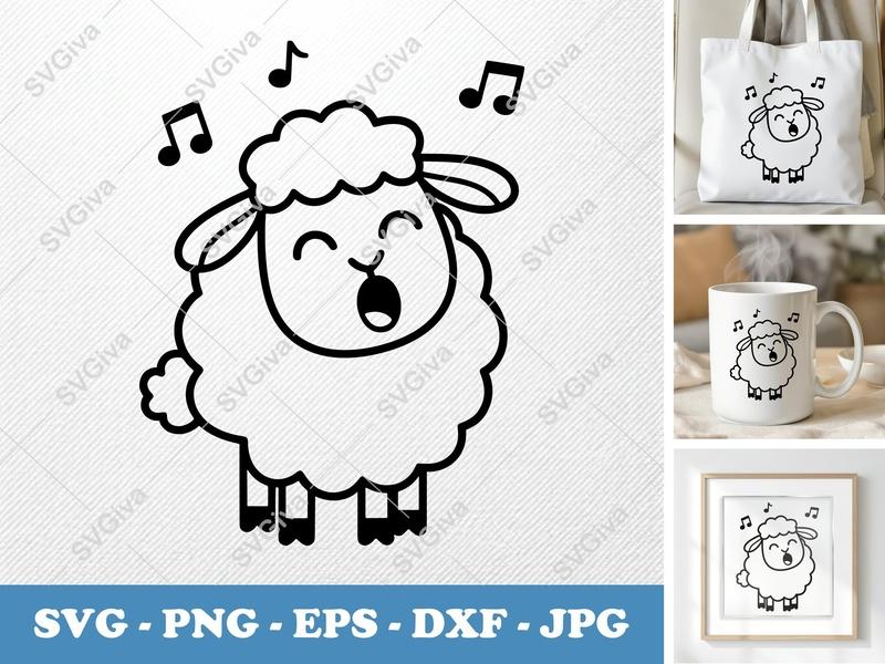 Sheep Singing SVG | Friendly Bean-Shaped Cut File | Cricut Silhouette | PNG DXF EPS Vector