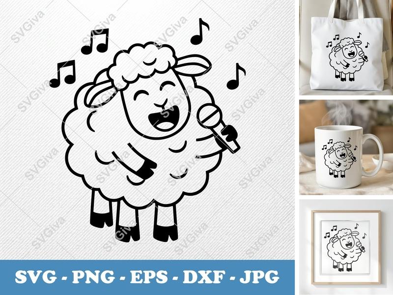 Sheep Singing SVG | Friendly Bean-Shaped Design | PNG DXF EPS | Cricut Silhouette File