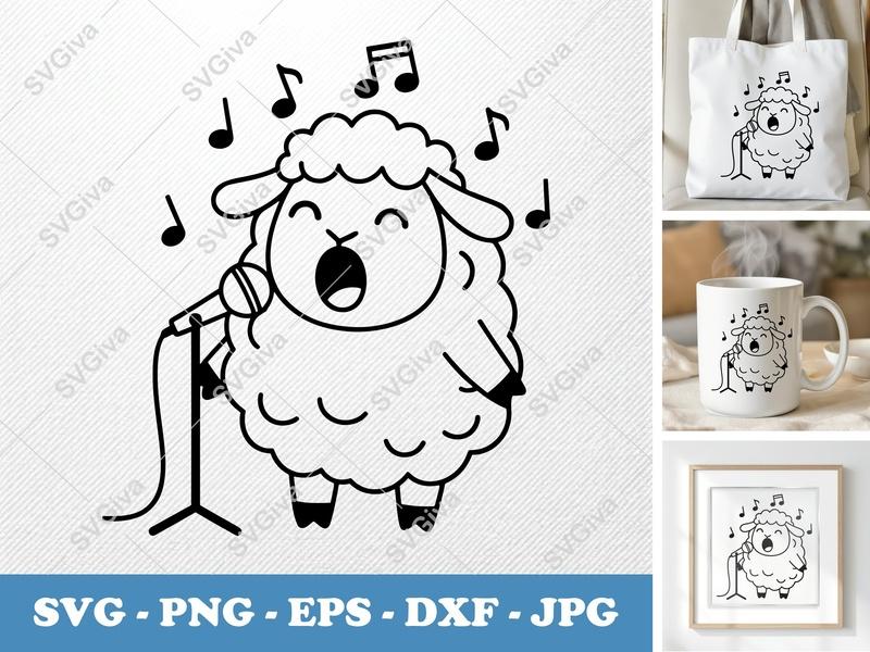 Sheep Singing SVG | Friendly Rounded Bean-Shaped Cut File | PNG, DXF, EPS for Cricut & Silhouette