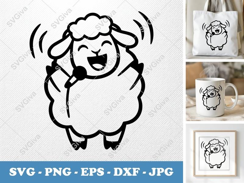 Sheep Singing SVG | Puffy Cartoon Style | PNG DXF EPS | Cricut Silhouette File