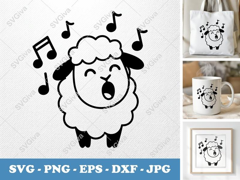 Sheep Singing SVG | Puffy Pillow Soft Design | PNG DXF EPS | Cricut Silhouette Cut File