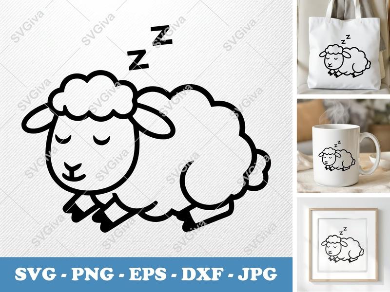 Sheep Sleeping SVG, Cute Farm Animal PNG, EPS, DXF | Modern Clean Design Cut File for Cricut & Silhouette