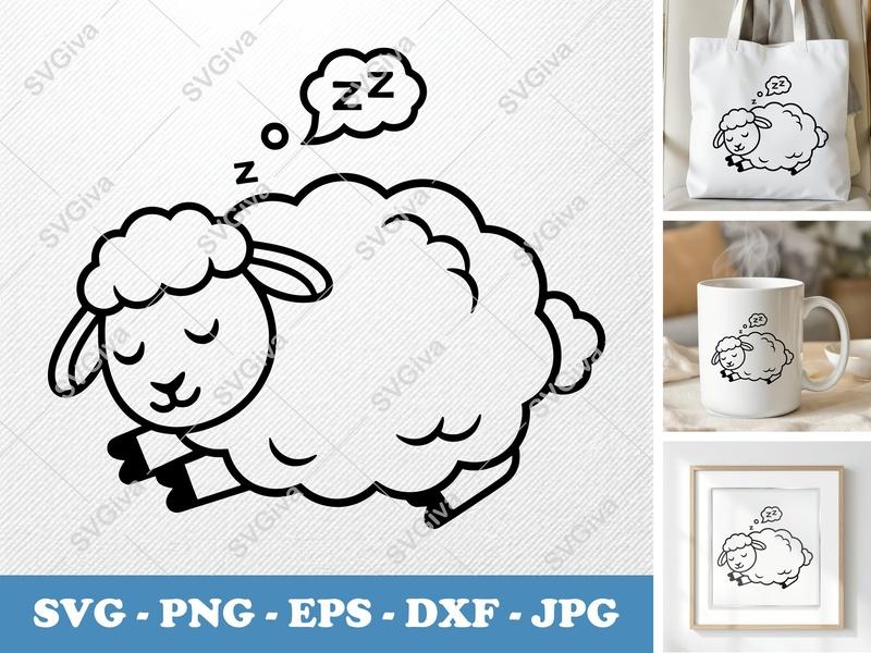 Sheep Sleeping SVG | Cute Lamb Dream Zzz PNG EPS DXF | Nursery Decor Cricut Silhouette File | Baby Shower Gift Idea