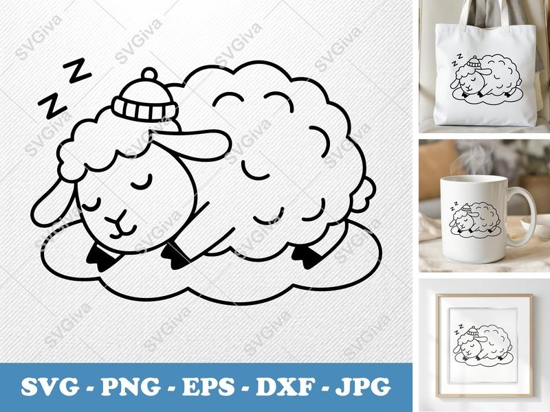 Sheep Sleeping SVG | Friendly Bean-Shaped Design | PNG DXF EPS | Cricut Silhouette File