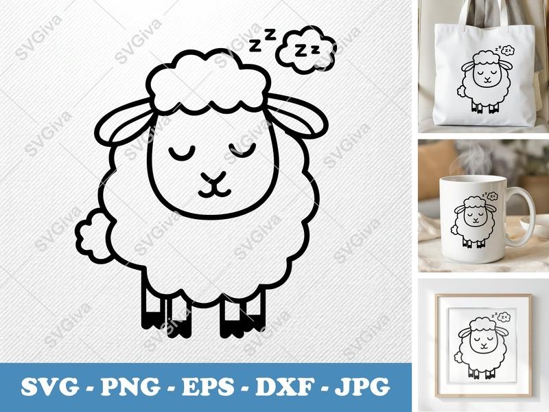 Sheep Sleeping SVG | Friendly Bean-Shaped Forms | PNG DXF EPS | Cricut Silhouette File