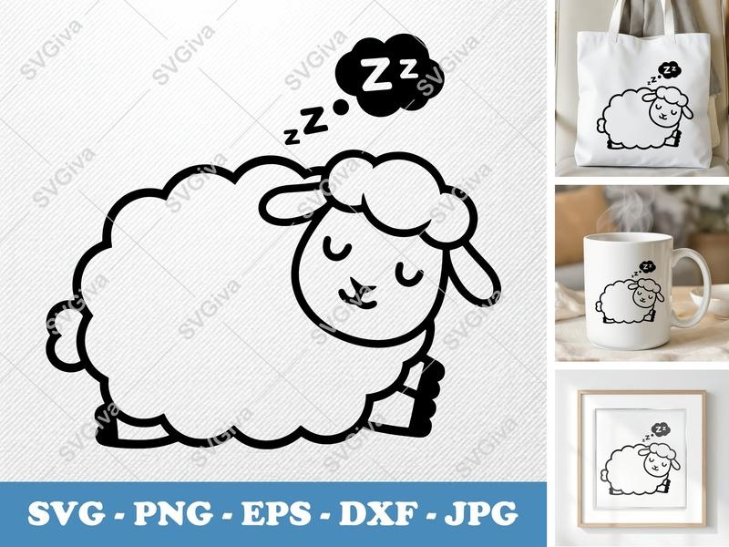 Sheep Sleeping SVG | Puffy Cloud Shapes | Pillow Soft Cute Animal | PNG DXF EPS | Cricut Silhouette File