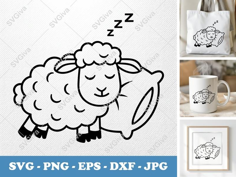 Sheep Sleeping SVG | Rounded Friendly Bean-Shaped Design | PNG DXF EPS | Cricut Silhouette File