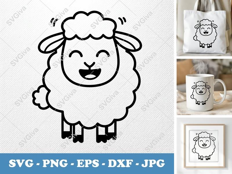 Sheep Smiling Happily SVG | Friendly Bean-Shaped Design | PNG DXF EPS | Cricut Silhouette File