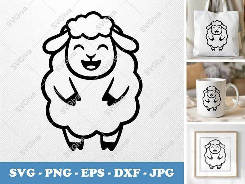 Sheep Smiling Happily SVG | Puffy Soft Forms Cut File | PNG DXF EPS for Cricut & Silhouette