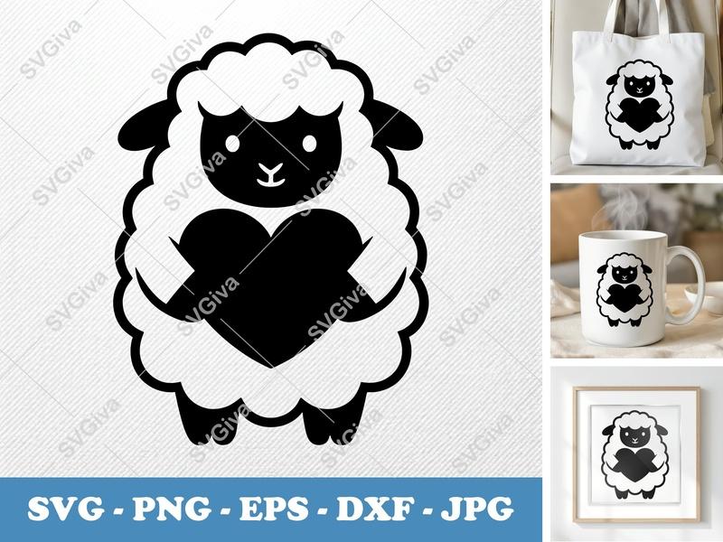 Sheep SVG Cute Heart Design | Lamb Love Clipart | Farm Animal PNG EPS DXF for Cricut & Silhouette | Modern Baby Nursery File