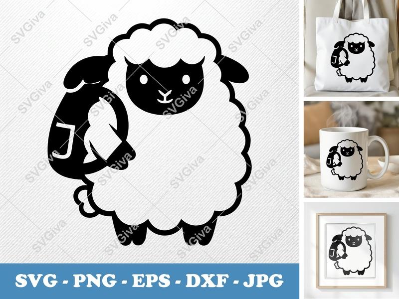 Sheep SVG, Modern Minimalist Lamb Cut File, Farm Animal Vector, Cricut Silhouette, PNG EPS DXF, Nursery Decor