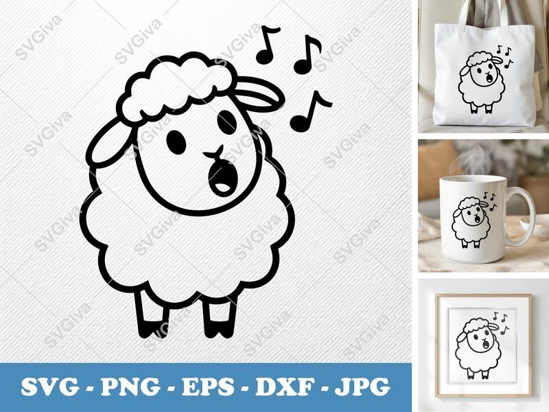 Sheep SVG | Singing Lamb Cut File | Musical Notes Clipart | Farm Animal PNG EPS DXF for Cricut & Silhouette