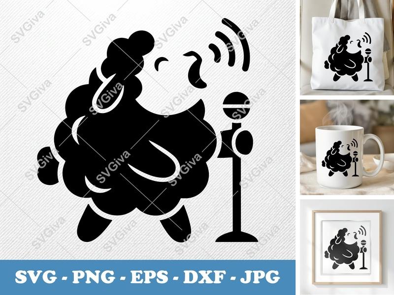Sheep SVG | Singing Microphone Design | Modern Farm Animal Clipart PNG EPS DXF | Cricut Silhouette Cut File