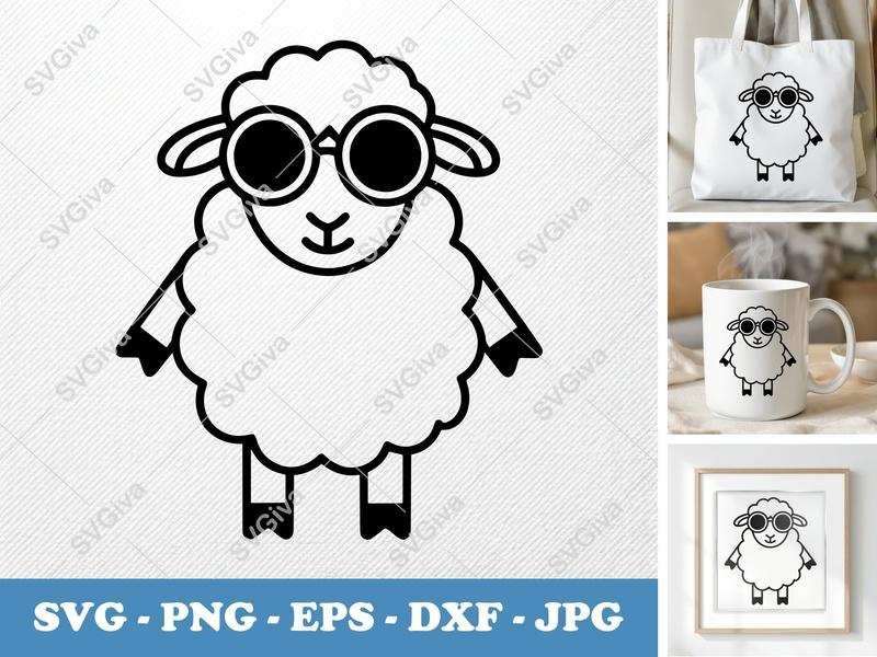 Sheep Wearing Sunglasses SVG PNG DXF EPS | Animal Cut File for Cricut Silhouette