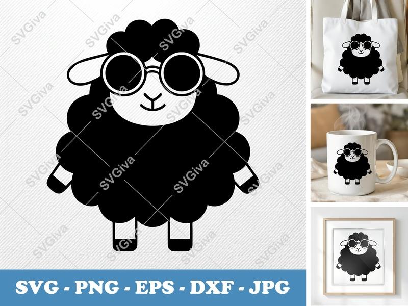 Sheep Wearing Sunglasses SVG | Puffy Pillow-Soft Design | PNG DXF EPS | Cricut Silhouette Cut File