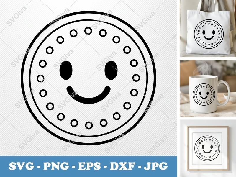 Shortbread Smiley Face Cookie SVG | Modern Biscuit Design | PNG EPS DXF for Cricut & Silhouette