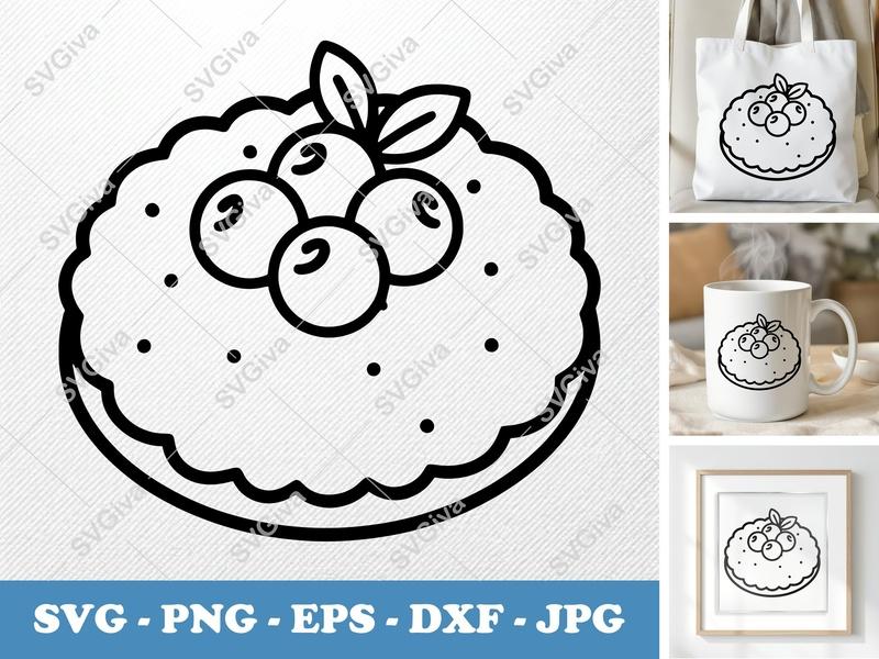 Shortbread SVG | Berry Topped Cookie | Modern Baking Cut File | PNG EPS DXF for Cricut & Silhouette