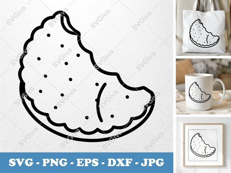 Shortbread SVG | Bitten Cookie Cut File, Modern Bakery Clipart | PNG EPS DXF for Cricut, Silhouette, Food Craft