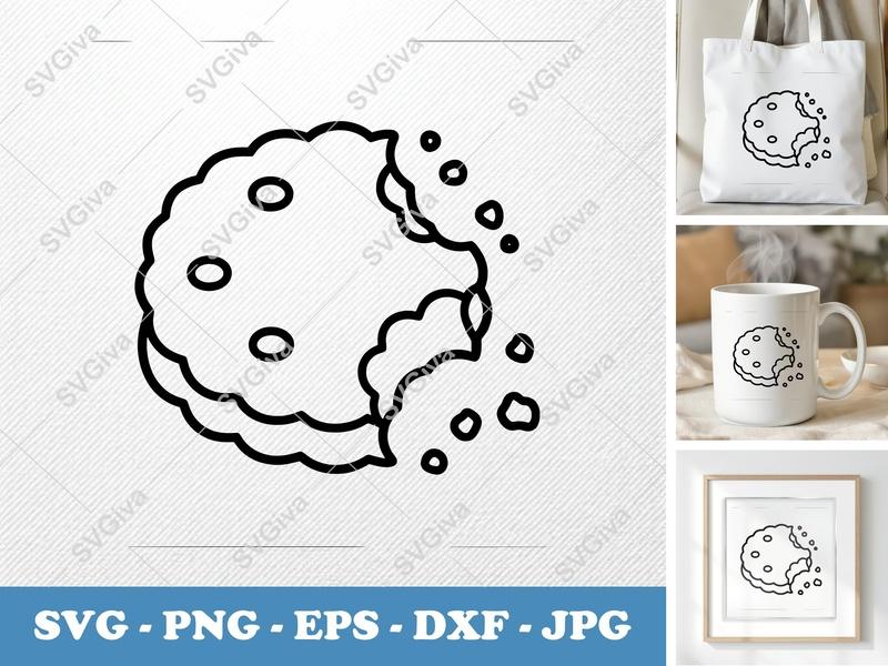 Shortbread SVG | Bitten Cookie Cut File | Modern Food PNG, EPS, DXF for Cricut & Silhouette, Bakery Clipart, Dessert Vector