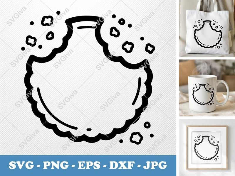 Shortbread SVG | Bitten Cookie Cut File | Modern Snack Dessert | PNG EPS DXF for Cricut & Silhouette